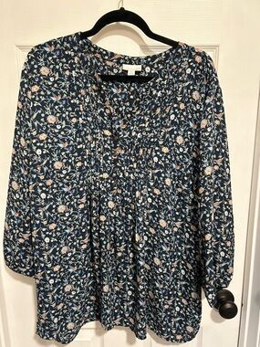 Westbound Navy Floral Peasant Blouse